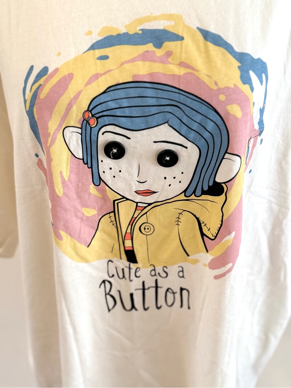 Tim Burtons Coraline “Cute as a Button” Graphic Tee - Cream size XL - Picture 2 of 6